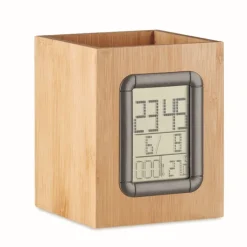 Gift Campaign Portapenne con logo in bambù con calendario ora e termometro Bamboo> Gadget Per L'Ufficio|Portapenne