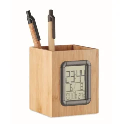 Gift Campaign Portapenne con logo in bambù con calendario ora e termometro Bamboo> Gadget Per L'Ufficio|Portapenne
