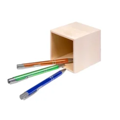 Gift Campaign Portapenne con logo in pannello di legno a forma di cubo Wood></noscript> Gadget Per L'Ufficio|Portapenne