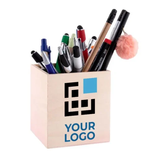 Gift Campaign Portapenne con logo in pannello di legno a forma di cubo Wood> Gadget Per L'Ufficio|Portapenne