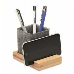 Gift Campaign Portapenne in feltro RPET con base in bambù e supporto per cellulare> Gadget Per L'Ufficio|Portapenne