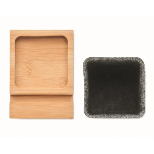 Gift Campaign Portapenne in feltro RPET con base in bambù e supporto per cellulare> Gadget Per L'Ufficio|Portapenne