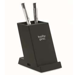 Gift Campaign Portapenne promozionale con supporto e caricabatterie wireless Tech> Portapenne