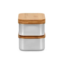 Gift Campaign Portapranzo doppio in acciaio inox riciclato e bambù con posate 980 ml> Porta Pranzo