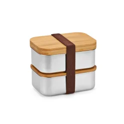 Gift Campaign Portapranzo doppio in acciaio inox riciclato e bambù con posate 980 ml></noscript> Porta Pranzo