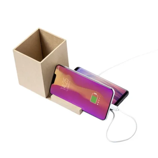 Gift Campaign Portpenne da scrivania con ricarica wireless e USB Cardboard> Portapenne