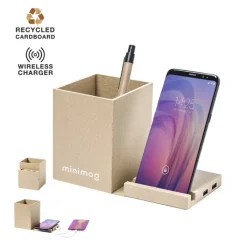 Gift Campaign Portpenne da scrivania con ricarica wireless e USB Cardboard></noscript> Portapenne