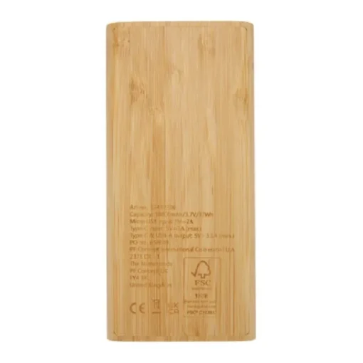 Gift Campaign Power bank da 10.000 mAh in bambù con 4 indicatori LED e 4 porte USB> Power Bank Personalizzati