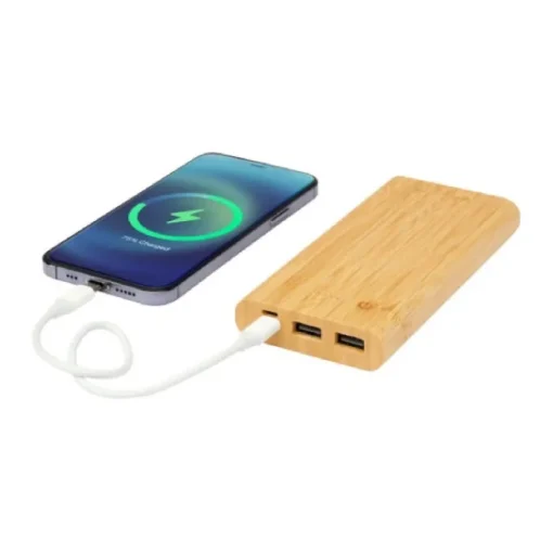 Gift Campaign Power bank da 10.000 mAh in bambù con 4 indicatori LED e 4 porte USB> Power Bank Personalizzati