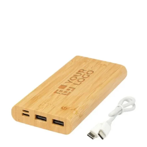 Gift Campaign Power bank da 10.000 mAh in bambù con 4 indicatori LED e 4 porte USB> Power Bank Personalizzati