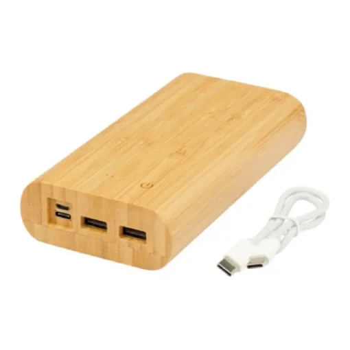 Gift Campaign Power bank da 20.000 mAh in bambù con 4 indicatori LED e 4 porte USB> Power Bank Personalizzati