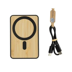 Gift Campaign Powerbank magnetico in bambù con ricarica wireless 5.000 mAh> Power Bank Personalizzati