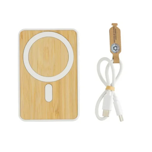 Gift Campaign Powerbank magnetico in bambù con ricarica wireless 5.000 mAh> Power Bank Personalizzati