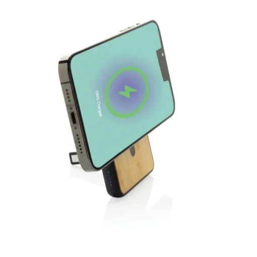 Gift Campaign Powerbank magnetico in bambù con ricarica wireless 5.000 mAh> Power Bank Personalizzati