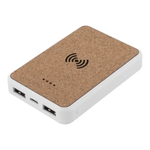 Gift Campaign Powerbank wireless in sughero e plastica ABS riciclata 5.000mAh e 5W> Power Bank Personalizzati