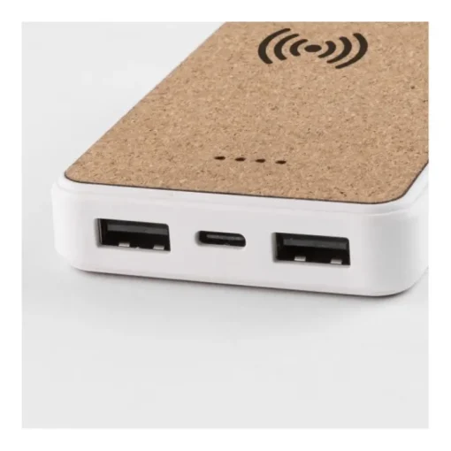 Gift Campaign Powerbank wireless in sughero e plastica ABS riciclata 5.000mAh e 5W> Power Bank Personalizzati
