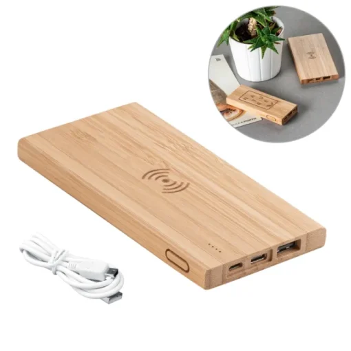 Gift Campaign Powerbank wireless personalizzati in bambù da 8.000 mAh Natura> Power Bank Personalizzati