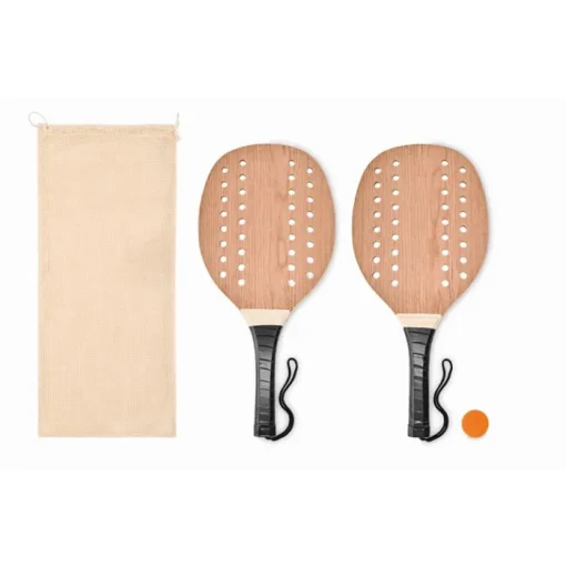Gift Campaign Racchettoni in palissandro con logo e pallina morbida arancione Ball> Gadget Da Mare