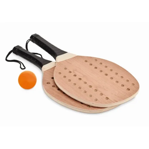 Gift Campaign Racchettoni in palissandro con logo e pallina morbida arancione Ball> Gadget Da Mare