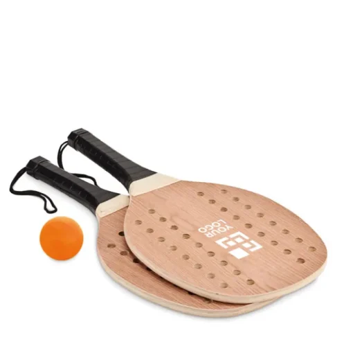 Gift Campaign Racchettoni in palissandro con logo e pallina morbida arancione Ball> Gadget Da Mare