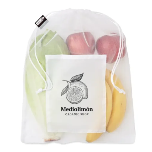 Gift Campaign Sacchettini promozionali con trama a rete e tasca rPET Verdure> Borse Per La Spesa