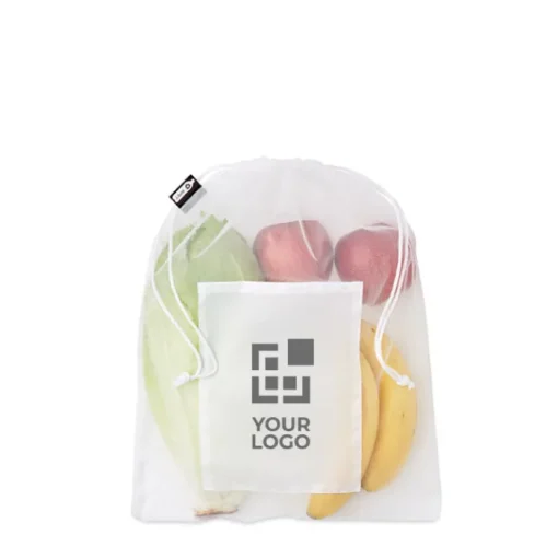 Gift Campaign Sacchettini promozionali con trama a rete e tasca rPET Verdure> Borse Per La Spesa