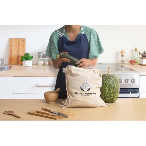 Gift Campaign Sacchetto con coulisse in cotone organico con manici 140 g/m2> Sacche Personalizzate