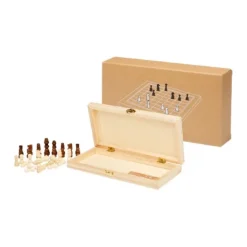 Gift Campaign Scacchiera pieghevole in legno di pino con 16 pezzi marroni e 16 avorio> Giochi E Passatempo
