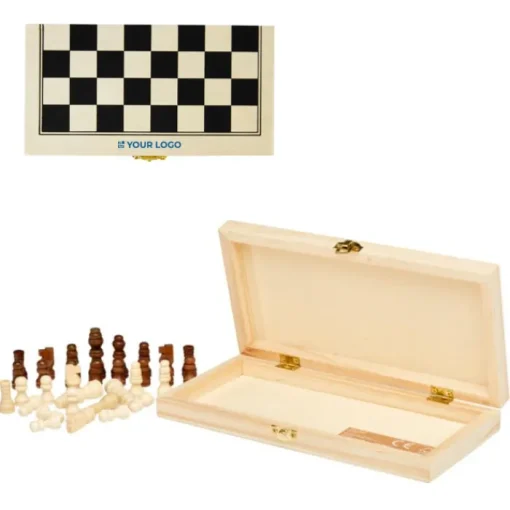 Gift Campaign Scacchiera pieghevole in legno di pino con 16 pezzi marroni e 16 avorio> Giochi E Passatempo