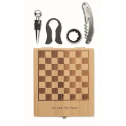 Gift Campaign Scatola di bambù che include un mini gioco di scacchi e un set da vino></noscript> Gadget Per Vino
