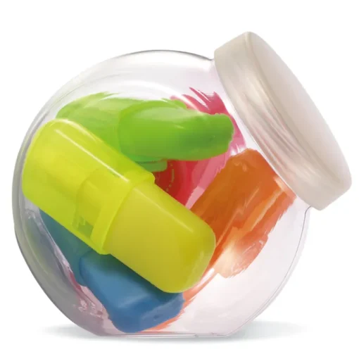 Gift Campaign Set 5 evidenziatori promozionali più colori in barattolo con logo Fun> Regali Per Bambini|Evidenziatori