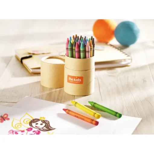 Gift Campaign Set 30 pastelli in astuccio di cartone cilindrico promozionale Wax 30> Regali Per Bambini|Matite Colorate