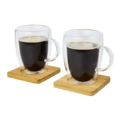 Gift Campaign Set 2 tazze due pareti con sottobicchieri bambù 350ml Cappuccino> Tazzine Da Caffè E Tazze Tè