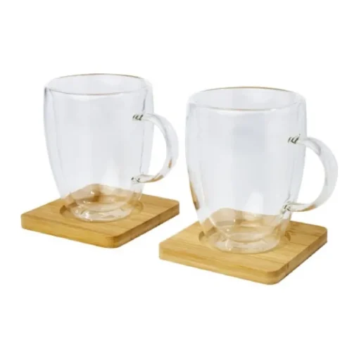 Gift Campaign Set 2 tazze due pareti con sottobicchieri bambù 350ml Cappuccino> Tazzine Da Caffè E Tazze Tè