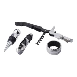 Gift Campaign Set con 4 accessori per vino in custodia di sughero></noscript> Gadget Per Vino