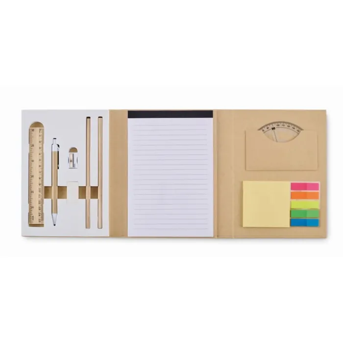 Gift Campaign Set con blocchetto a righe, post-it, penna blu matite e vari accessori> Block Notes