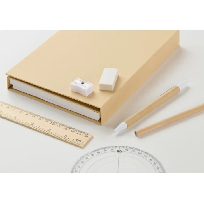 Gift Campaign Set con blocchetto a righe, post-it, penna blu matite e vari accessori> Block Notes