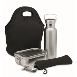 Gift Campaign Set con borraccia, portapranzo, posate e borsa in neoprene Lunch TakeAway> Porta Pranzo|Gadget Per L'Ufficio