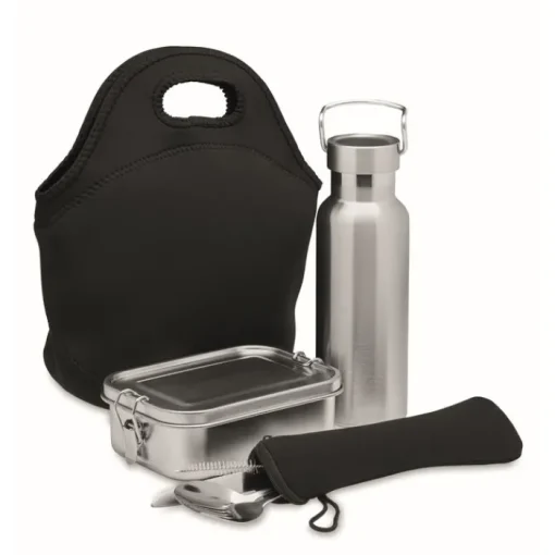 Gift Campaign Set con borraccia, portapranzo, posate e borsa in neoprene Lunch TakeAway> Porta Pranzo|Gadget Per L'Ufficio