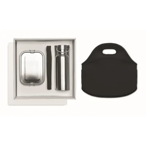 Gift Campaign Set con borraccia, portapranzo, posate e borsa in neoprene Lunch TakeAway> Porta Pranzo|Gadget Per L'Ufficio
