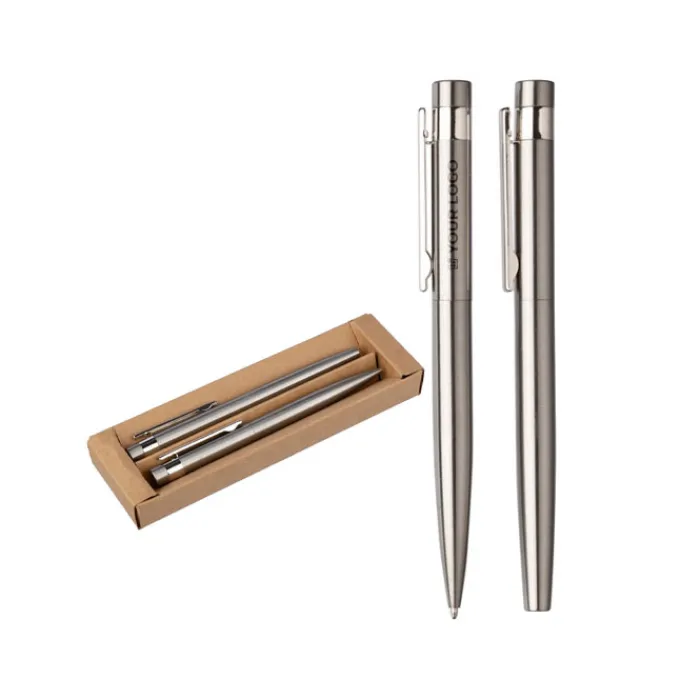 Gift Campaign Set con penna a sfera e roller in acciaio inox con inchiostro blu> Penne In Metallo
