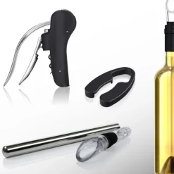 Gift Campaign Set da vino glamour in acciaio inossidabile con 4 accessori in scatola> Gadget Per Vino