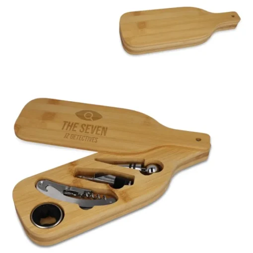 Gift Campaign Set da vino in bambù a forma di bottiglia con utensili> Gadget Per Vino|Cavatappi Personalizzati