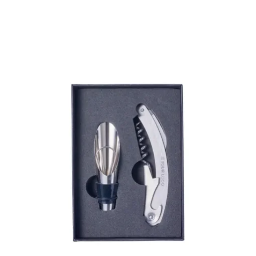 Gift Campaign Set da vino in cofanetto quadrato con accessori in acciaio inox> Cavatappi Personalizzati