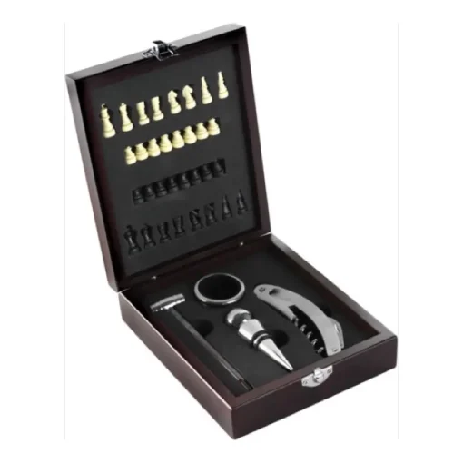Gift Campaign Set da vino in scatola di legno con scacchiera sul coperchio> Gadget Per Vino|Cavatappi Personalizzati
