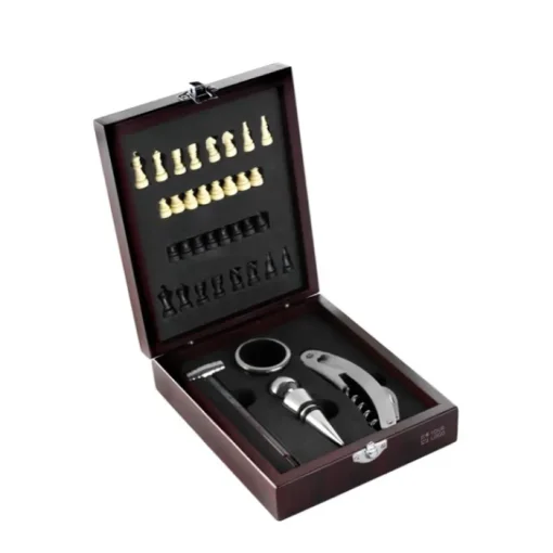 Gift Campaign Set da vino in scatola di legno con scacchiera sul coperchio> Gadget Per Vino|Cavatappi Personalizzati