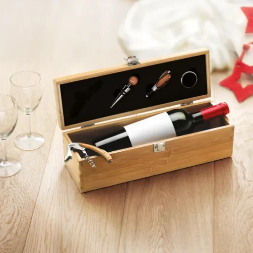 Gift Campaign Set da vino personalizzati con cofanetto di bambù Semillon> Gadget Per Vino