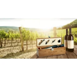 Gift Campaign Set da vino presentato in elegante scatola di bambù e metallo></noscript> Gadget Per Vino