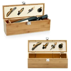 Gift Campaign Set da vino presentato in elegante scatola di bambù e metallo></noscript> Gadget Per Vino