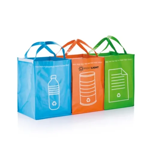 Gift Campaign Set di 3 buste per la raccolta differenziata realizzate in PP Planet> Borse Di Tela Personalizzate